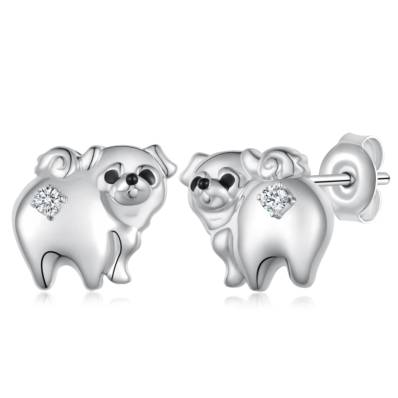 Pug Earrings and Pug Ring Sterling Silver Cute Dog Gifts Pug Dog Jewelry for Women Pug Lover 4