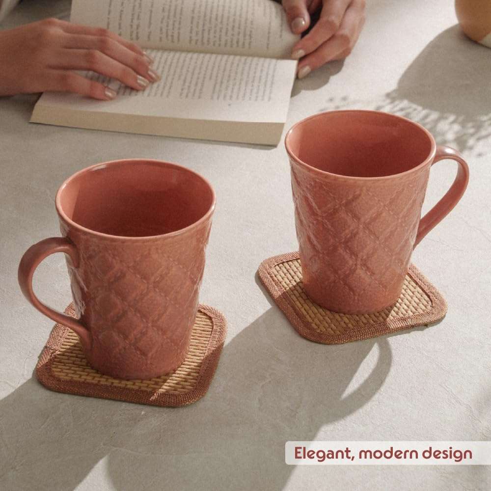 Borosil Porcelia 350 ml x 2pc Velvetto Merlot Tea/Coffee Mug Set | Porcelian Everyday Use Cups | Elegent Embossed Designs | Microwave & Dishwasher Safe Crockery for Gifting & Dining 5