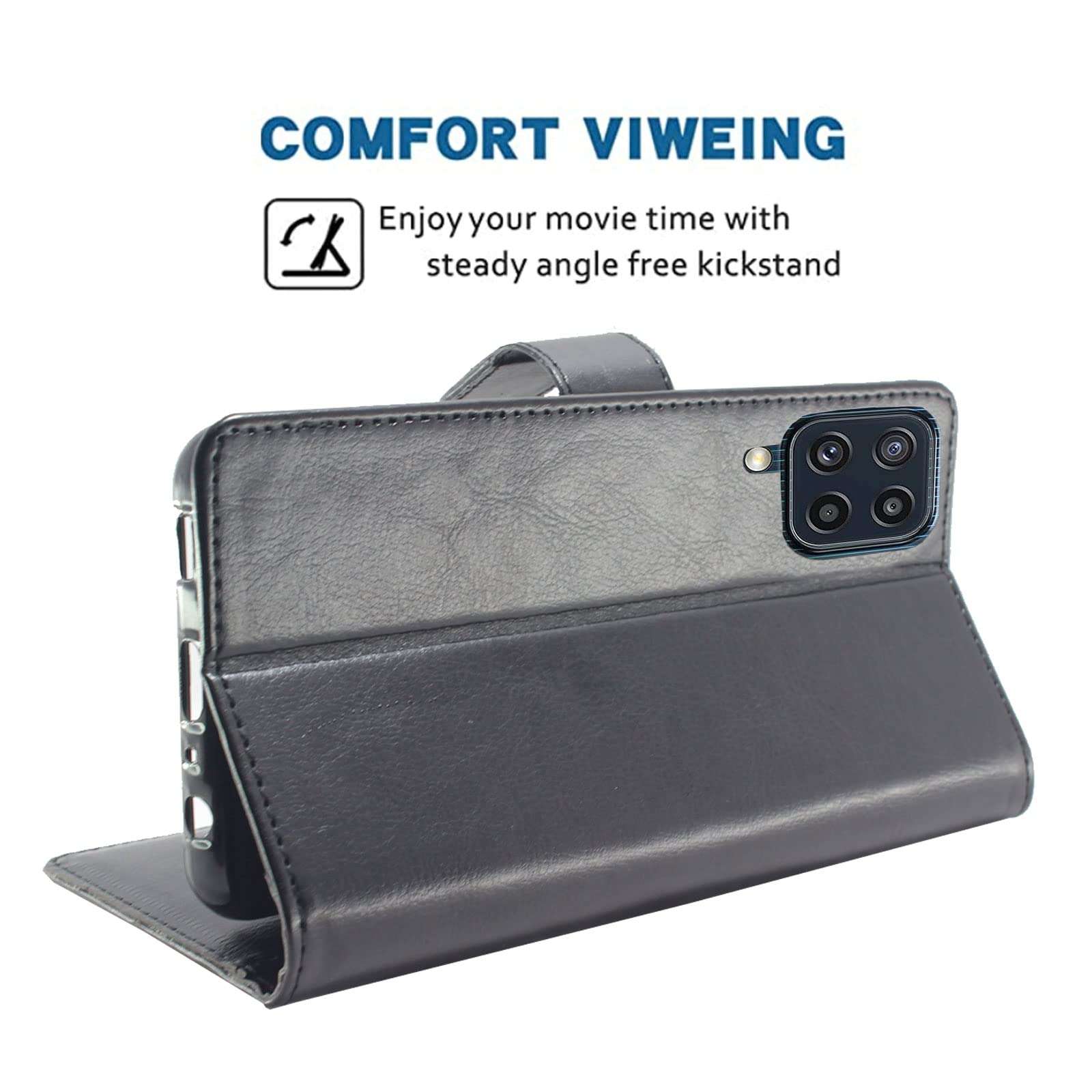 KBV Samsung Galaxy M32 4G / M32 Prime / F22 4G / A22 4G Leather Finish Flip Back Cover Case with Magnetic Closure, Inbuilt Stand, Money Pocket, Screen Protector 5