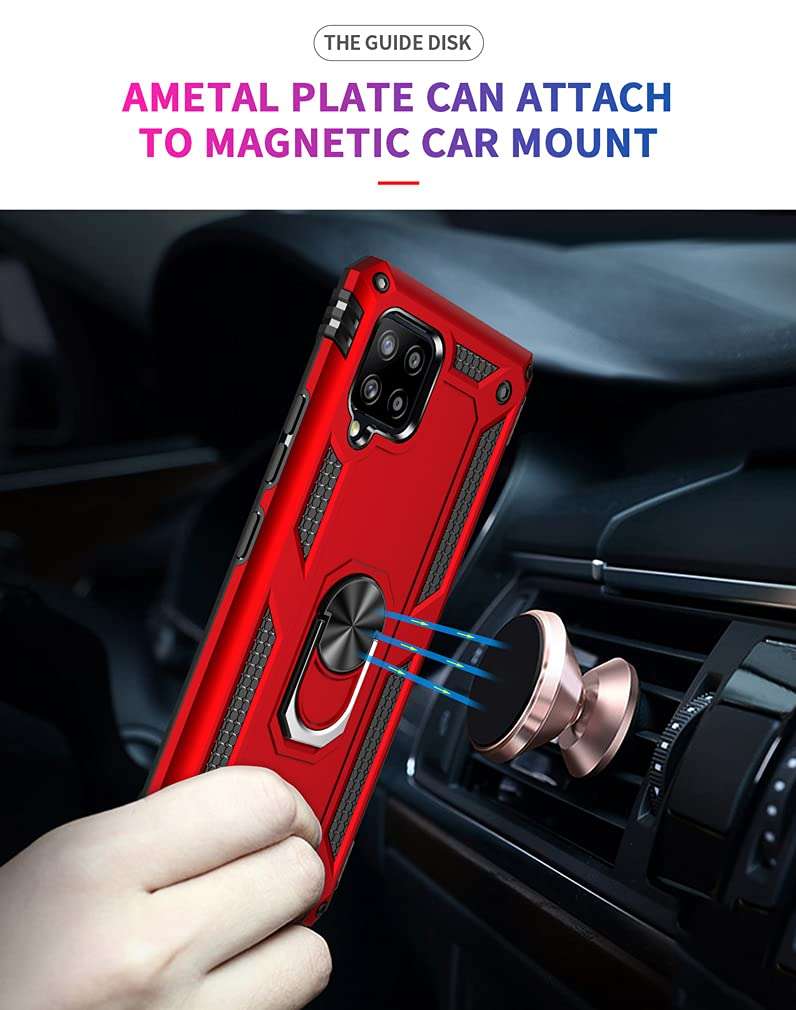 YZOK for Galaxy A42 5G Case,with HD Screen Protector,[Military Grade] Ring Car Mount Kickstand Hybrid Hard PC Soft TPU Shockproof Protective Case for Samsung A42 5G (Red) 4