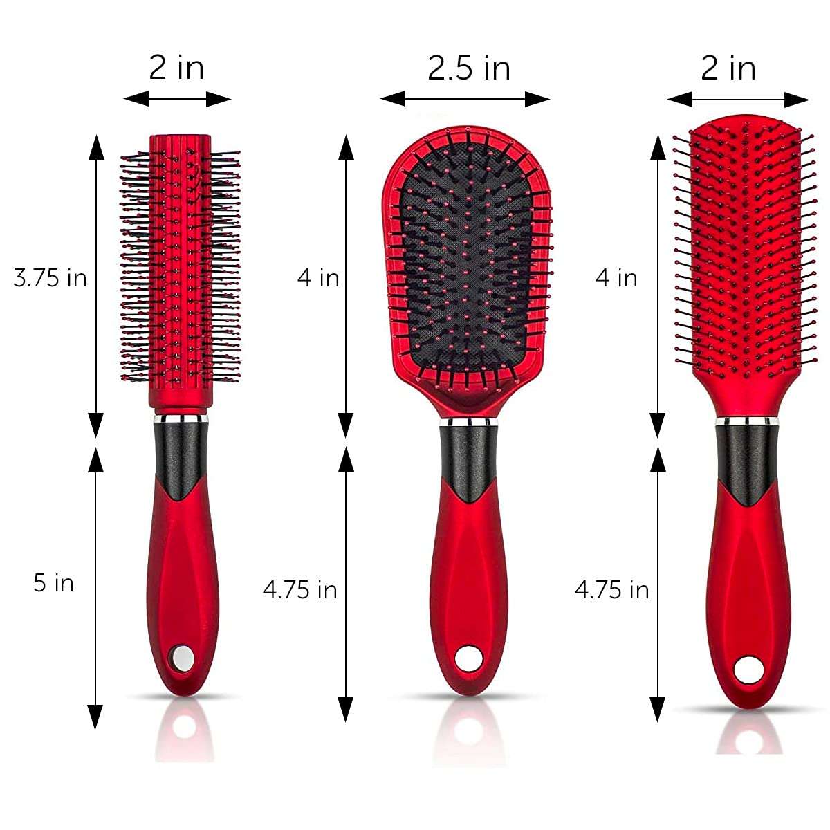 R-NEU Set of 3 Professional Hair Brushes for Blow Drying Detangling and Styling, 1 Round Roller Brush and 2 Flat Paddle Nylon Bristle Hairbrush (3 Pieces) 6