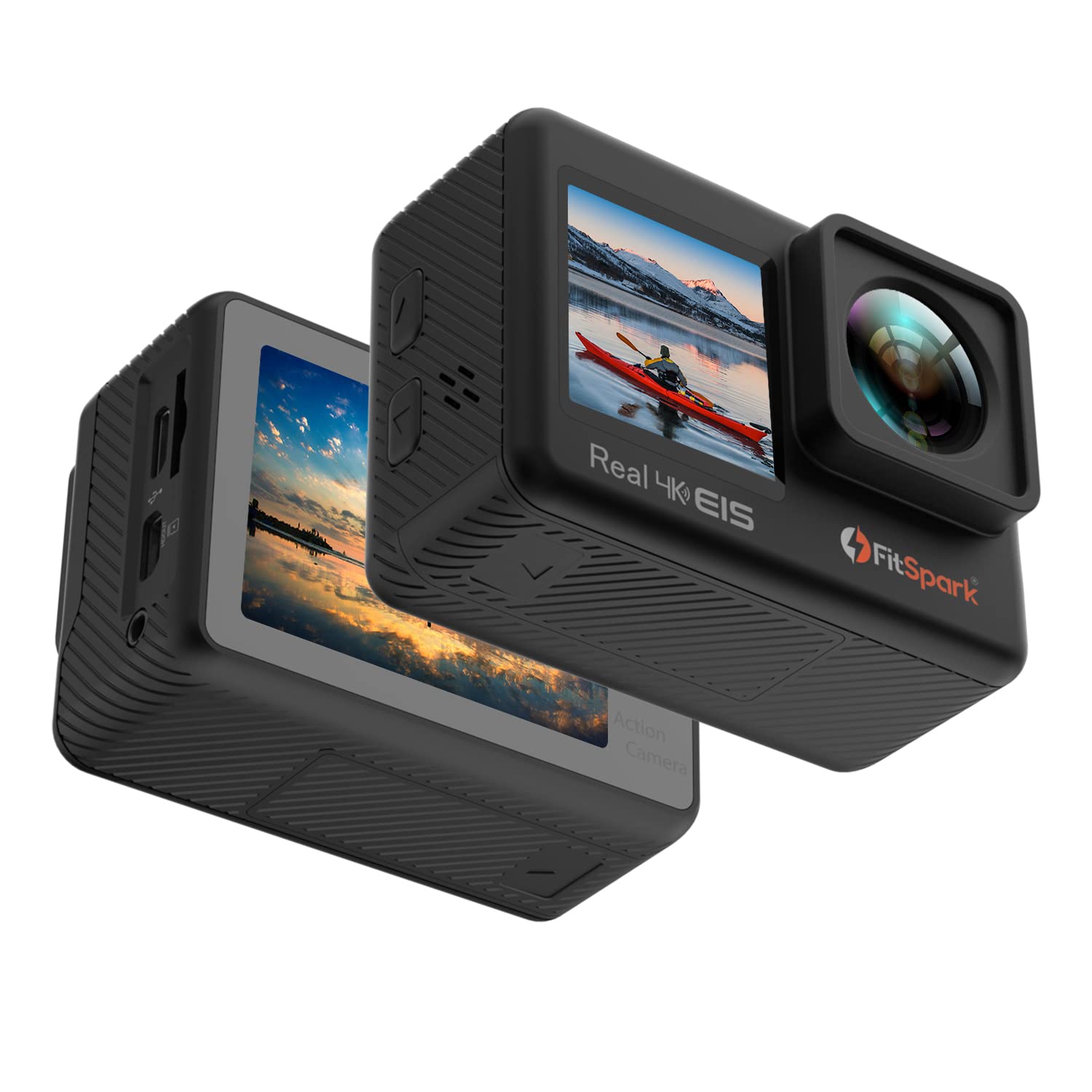 (Renewed) FitSpark Eagle i9 Plus Professional Dual Screen Native 4K 30FPS WiFi Action Camera with Drone Auto-Connection | Improved Anti-Shake | Better 6-Axis Gyro EIS Stabilization | 2.5mm External MIC Support 1
