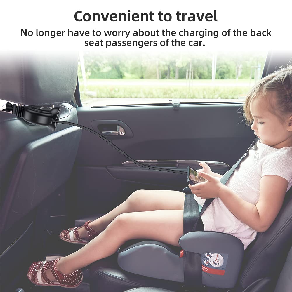 Car Retractable Charging Cable Box 3 in 1 USB Type C Fast Charger Cord Station Car Headrest Backseat with Share Ride Customer Taxi，Multi Cord Connector for All Phones/iPhone/Samsung/Android/ 3