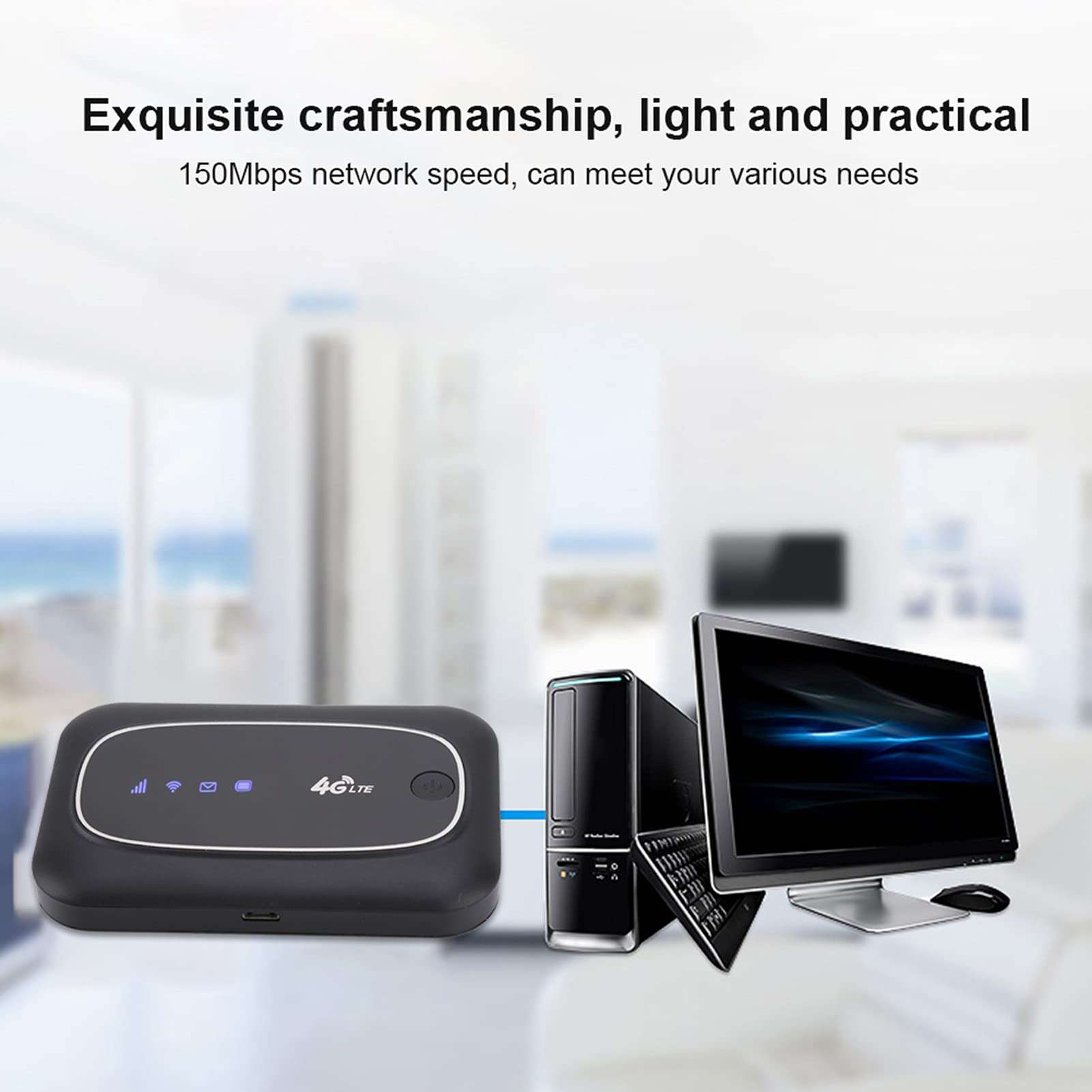4G LTE Mini WiFi Router Black/White Mobile Router Portable Hotspot WiFi Modem (for Europe and Asia)(Black) 4