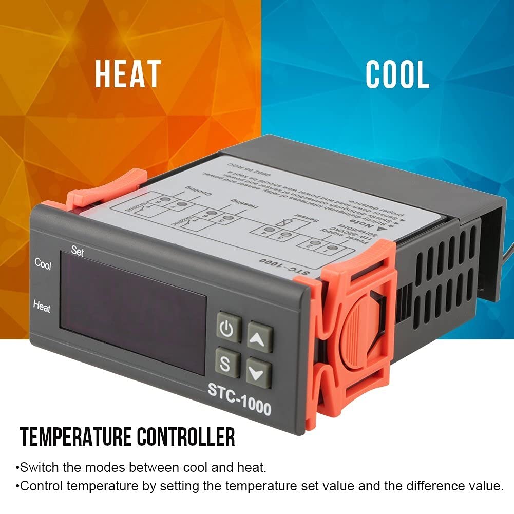 WEI-LUONG Tools Reminnbor Thermostat Dual Digital Display Temperature Controller with Double NTC Probe Heater Sensor Probe Two Relay Output 12V Relay 6