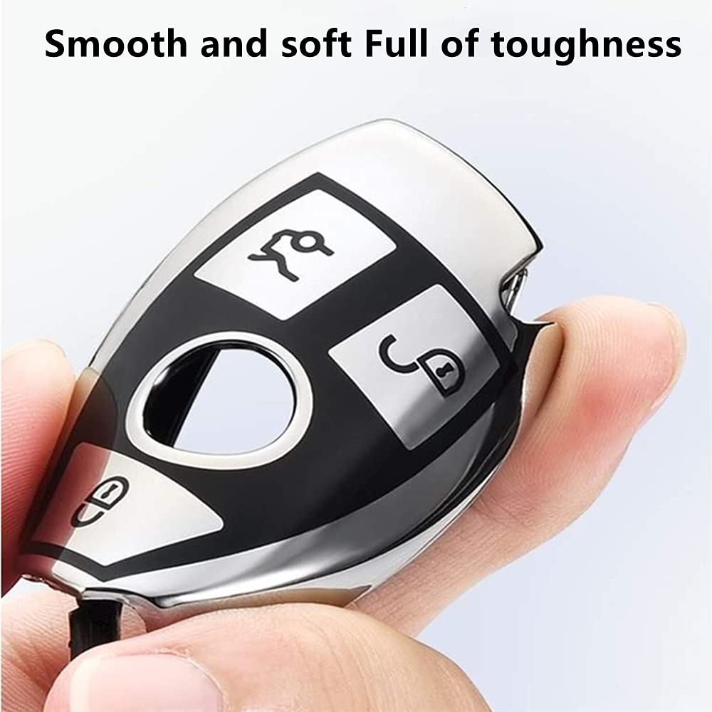 Creativity New Soft TPU Car Smart Key Case Suitable For Mercedes benz CLS CLA CLK G GL R SLK AMG A B C CL S SL M ML class Auto Cover Shell Accessories (silvery) 4