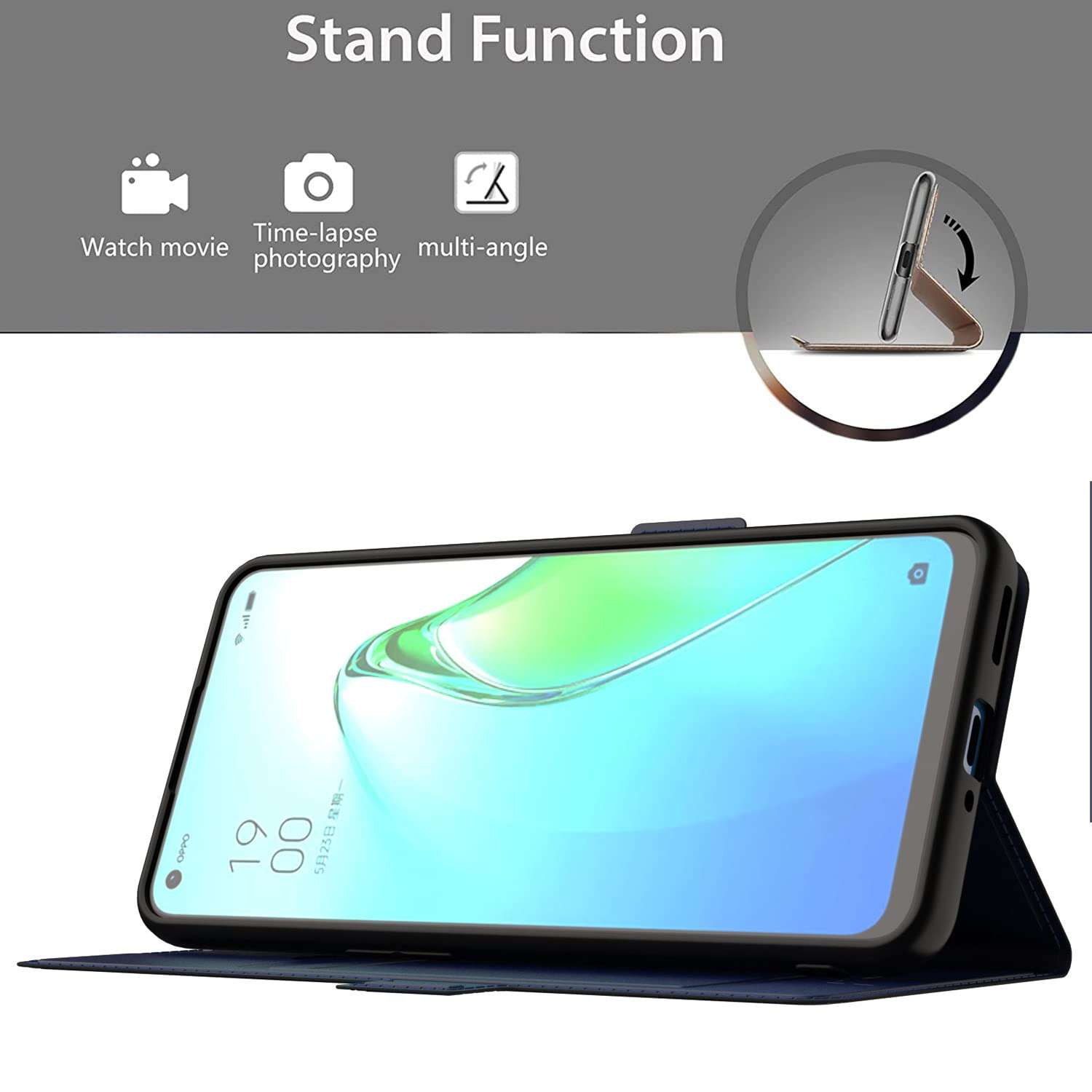 KAPA Noble Slim Magnetic Leather Flip Case Cover for Oppo Reno 8 (5G),Card Holder Stand Leather Flip Wallet Case (Blue) 4
