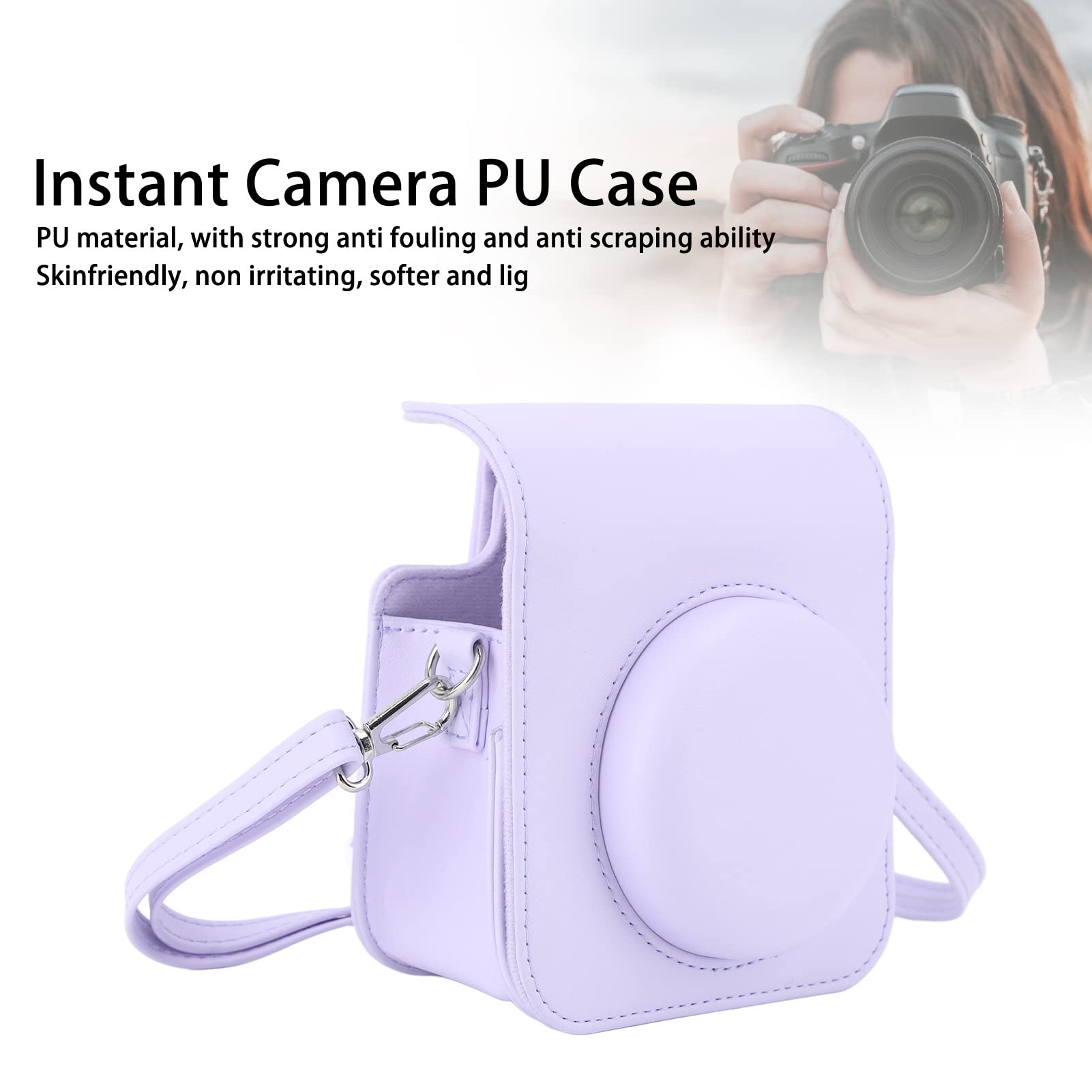 banapoy Instant Camera Case, Instax Mini 12 Camera Protective Case Bag With Adjustable Shoulder Strap, Portable PU Leather Camera Carrying Bag for Instax Mini 12 Camera (Iris Purple) 4