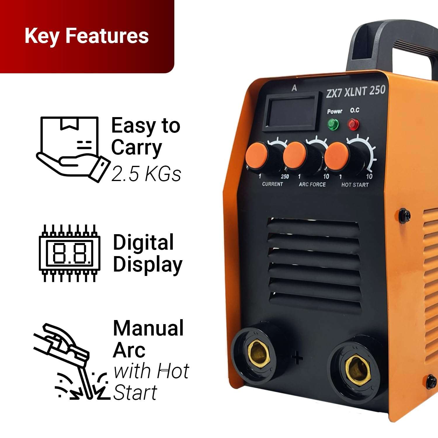RACEFOR Small Portable ZX7 250 amp IGBT Single Phase DC Inverter ARC Welding Machine for Home Use Low Price with Hot Start, Anti Stick & Arc Force Control 3