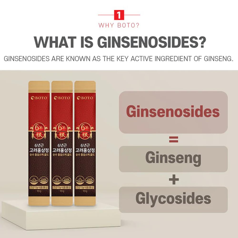BOTO 6 Year Korean Red Ginseng Extract Pure Stick Gold | Premium Korean Ginseng Supplement for Daily Vitality | 100 Sachet. 4