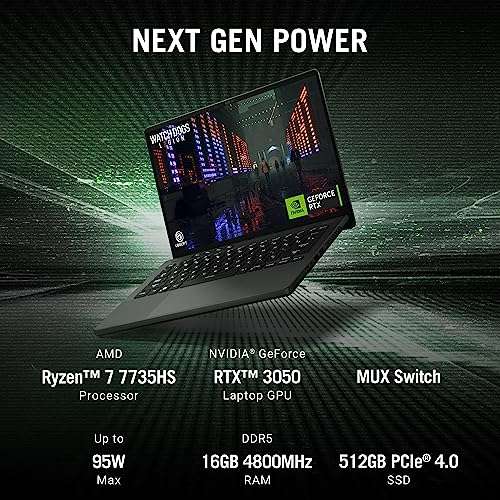 ASUS ROG Zephyrus G14, 76WHr Battery, AMD Ryzen 7 7735HS, 14" QHD+ 165Hz/3ms, 6GB RTX 3050, Gaming Laptop (16GB/512GB SSD/Windows 11/Office 2021/1-Zone RGB/Gray/1.65 Kg), GA402NJ-L8094WS 2