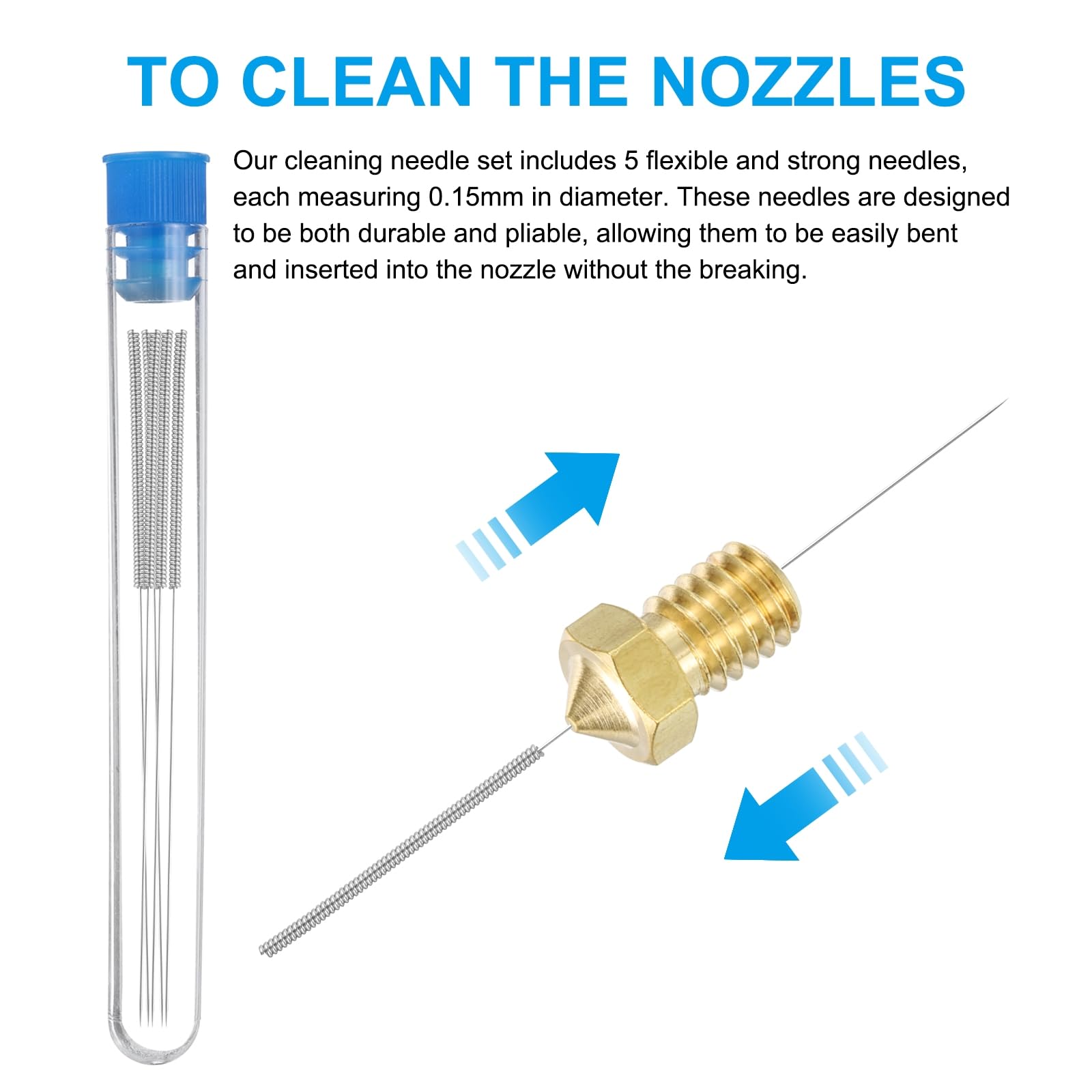 uxcell 3D Nozzles Kit, 10pcs 3D Printer Brass Nozzles 0.4mm, 5pcs Nozzle Cleaning Needles, with a Socket Wrench and a Tweezer, for 3mm Ender3 Series 5