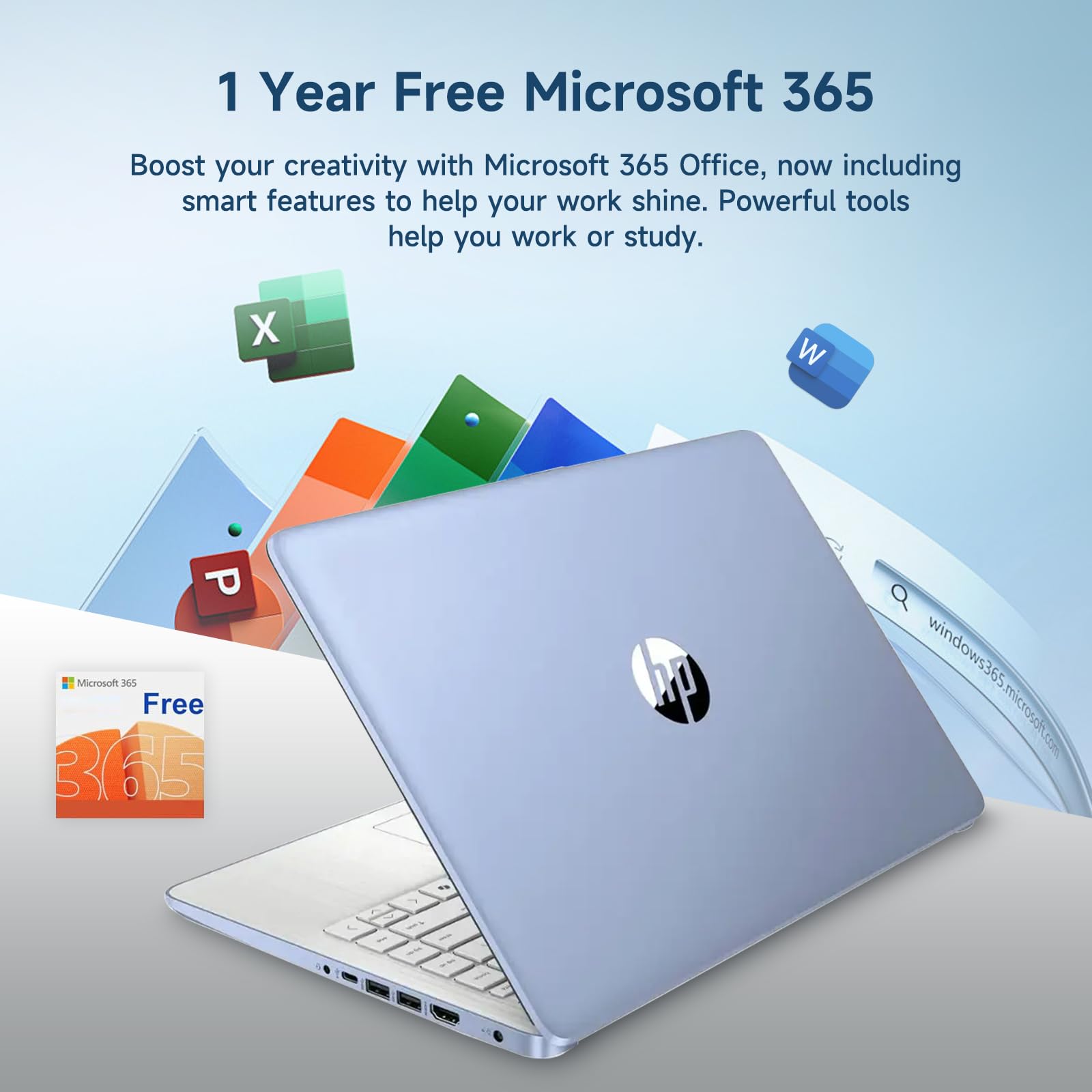 HP 14" Laptop, Intel Processor N150 (Beat i3) 16GB RAM 256GB Storage(128GB UFS + 128GB SD Card) 1-Year Office 365 Copilot AI Win11 WiFi6 Laptops-Computer for Business Student w/GM Accessory 4