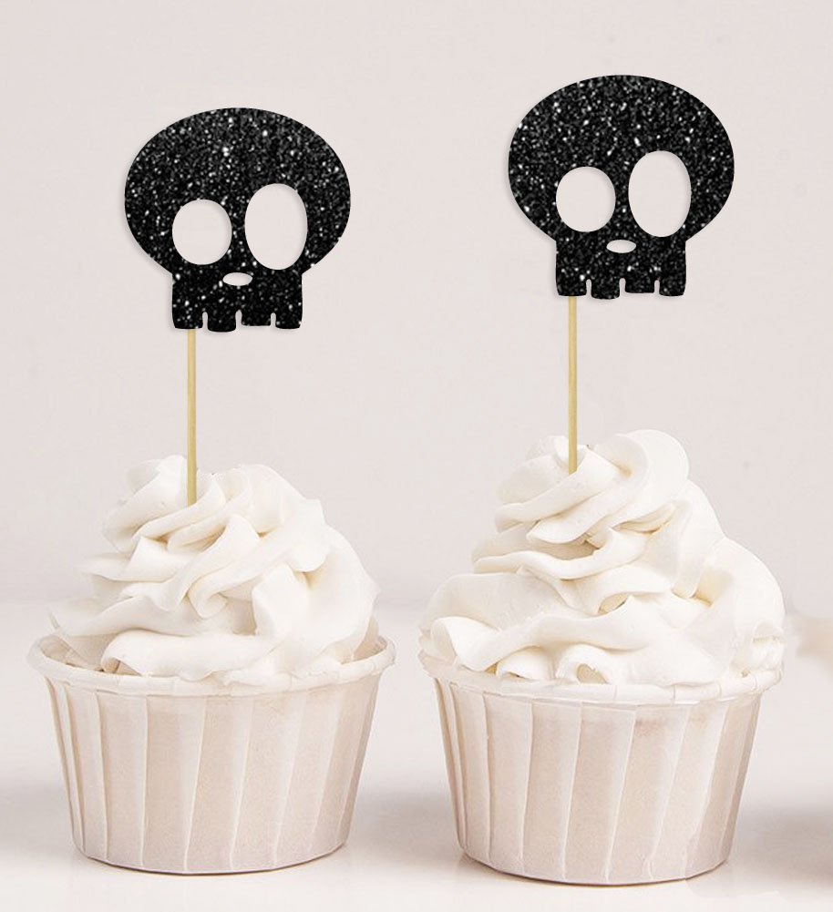 Darling Souvenir, Halloween Skull Cupcake Topper, Party Dessert Decorations - Pack of 40 3