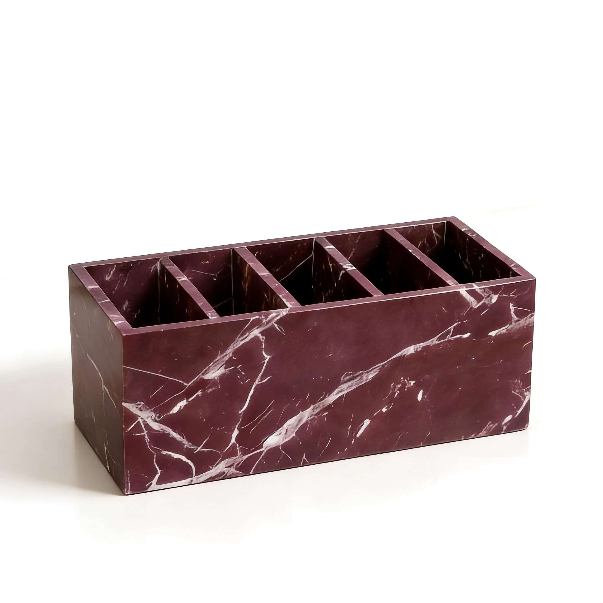 Marble Desk Organizer and Pen Holder, for Bathroom Organizers and Storage, Toothbrush Holders, Bathroom Counter Organizer, and Vanity Organizer, Purple-Red with White Veins (Five Layers) 6