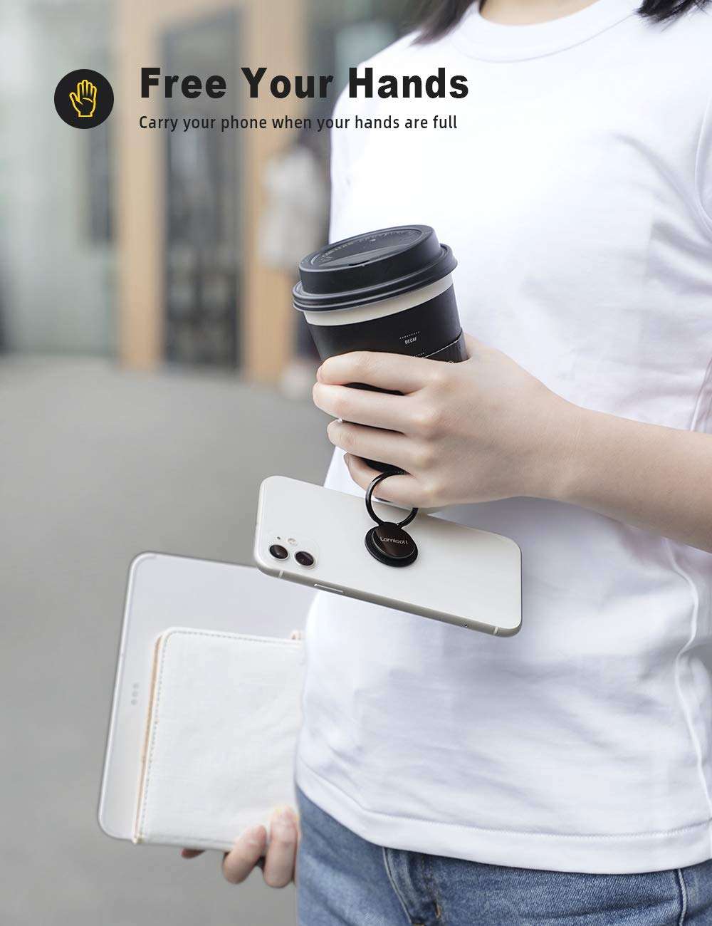 Cell Phone Finger Ring Holder - Lamicall Phone Kickstand, Metal Grip Stand for Hand Compatible with iPhone 11 Pro XS Max XR X 8 7 6 6s Plus 5s SE, Galaxy S10 S8 S9 - Small Version 3