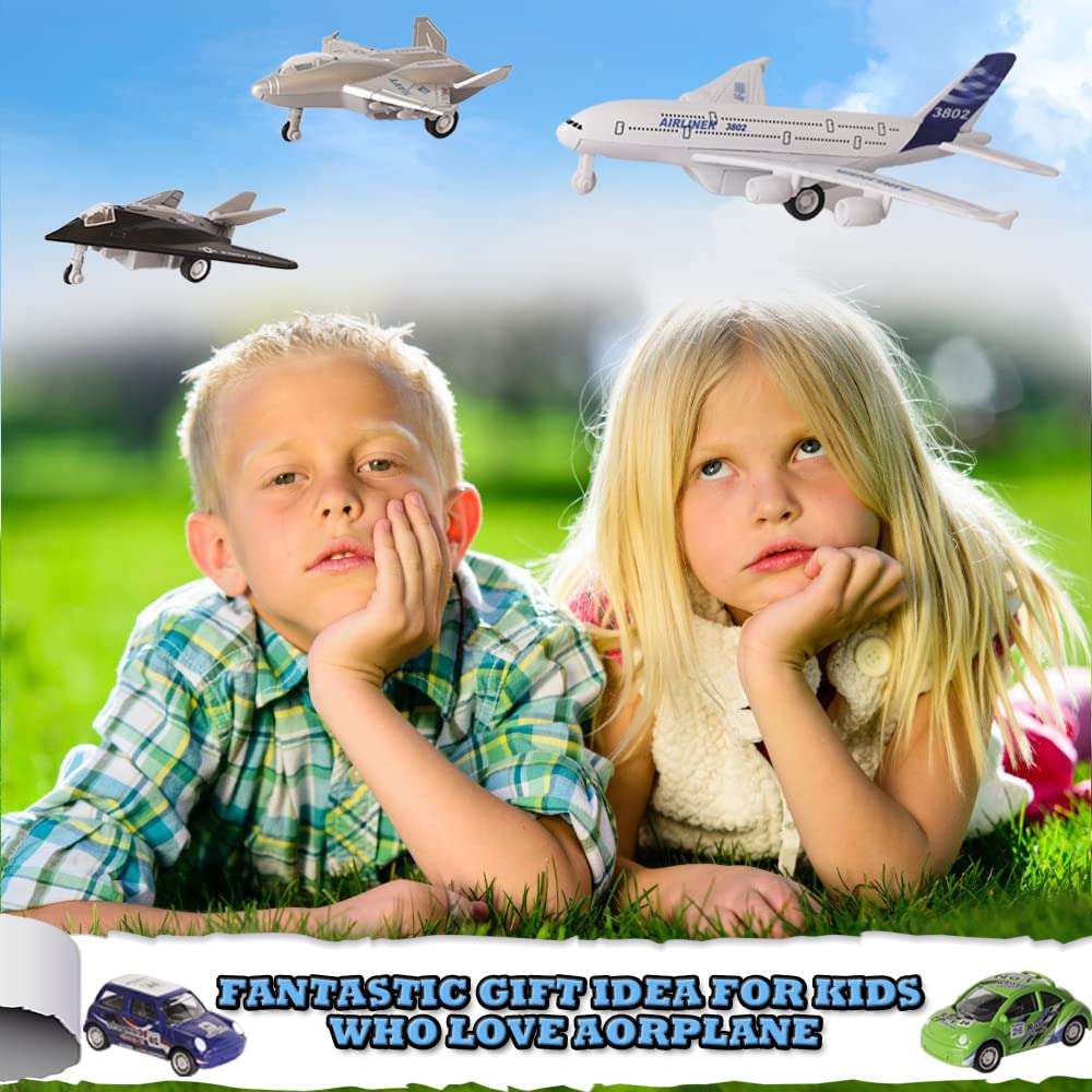 Crelloci Pull Back Airplane Toys 5 Pcs Fighter Jet Toys Set, Includes Diecast Mini Vehicle Toy, Military Fighter Jet Toys, Model Airlines Plane Aircraft Gift for Children Kids Girls Party Favors 6