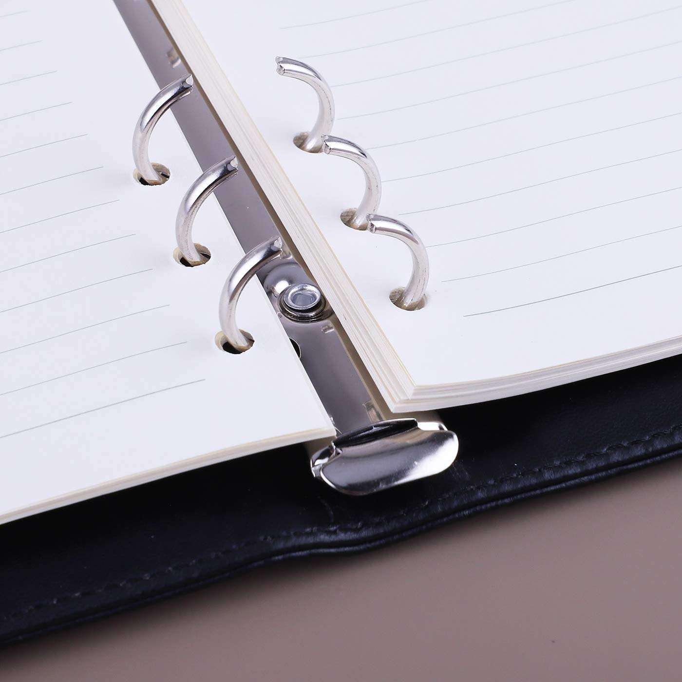 Antner A6 PU Leather Notebook Binder (Black) Bundle | 3 Pack A6 Refill Paper, 2 Pack 160pcs Neon Page Markers, 10pcs Binder Dividers, 3pcs Binder Pockets 5