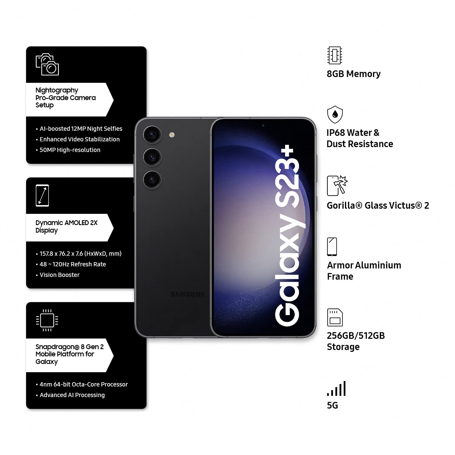 Samsung Galaxy S23 Plus 5G (Phantom Black, 8GB, 256GB Storage) 2