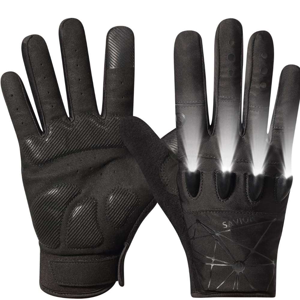 Anti-Slip Full Finger LED Flashlight Gloves for Walking/Cycling/Running/Fishing/Out Door Activities Day or Night/Christmas Stocking Stuffers for Men. (1-Pair) (Large) 1