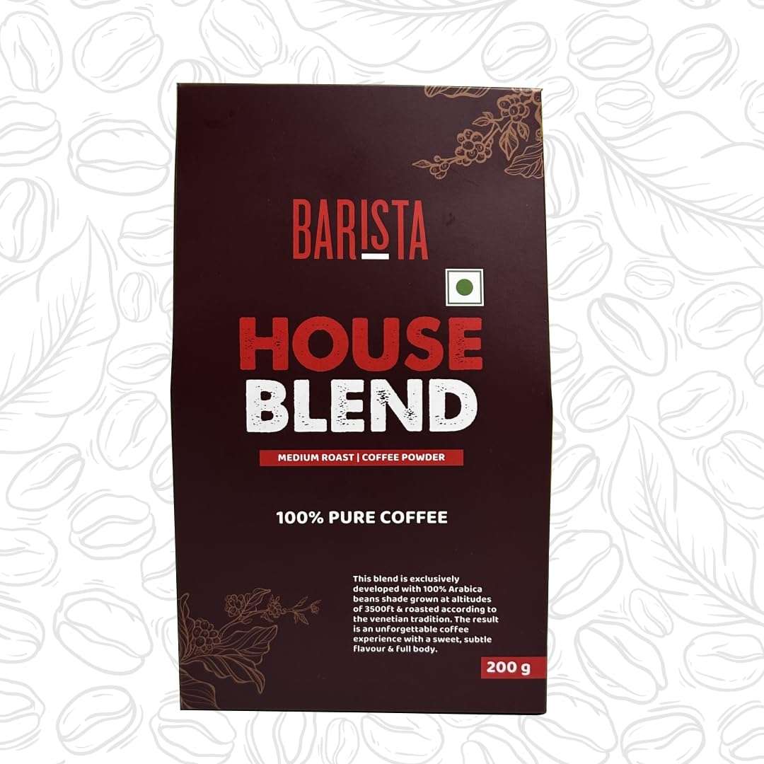 Barista Coffee, House Blend Coffee, Ground Coffee, Medium Roast Coffee Powder, Rich & Smooth Coffee, Diwali Gifts, 200g - Pack of 1 1
