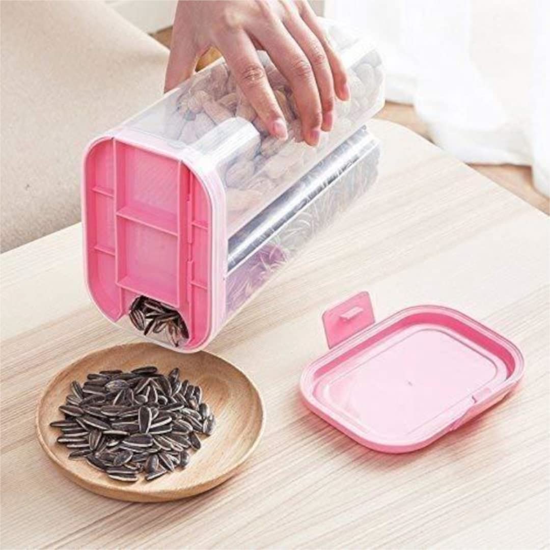 BullBear 2 Section Space Saver Air Tight, PET Transparent Plastic Container for Grocery, Flour, Snacks, Cereal, Grain Kitchen Storage Container(Multi)(Pack Of 1) 5