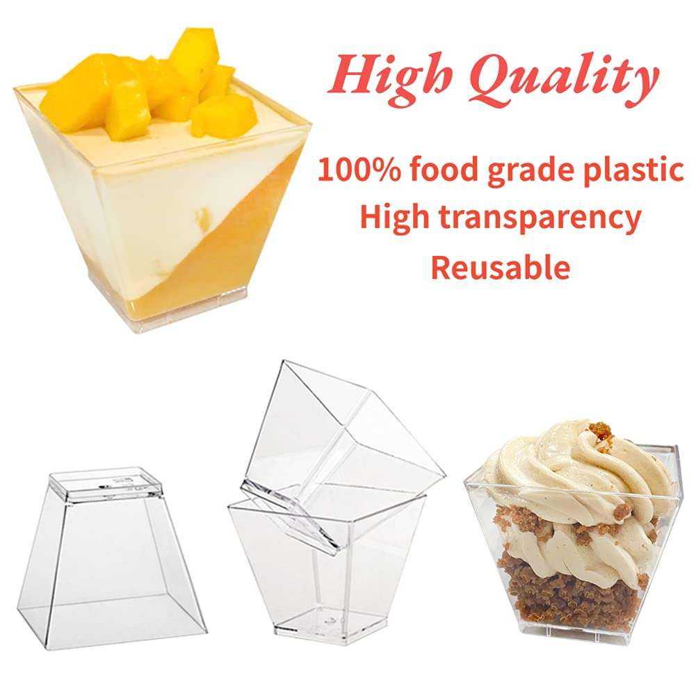 50 Pack 3.5 oz/100ml Plastic Square Dessert Cups,Square Small Appetizer Cups,Square Clear Plastic Dessert Tumbler Cup for Desserts,Appetizers,Puddings,Chocolate Cakes,Ice Cream 4