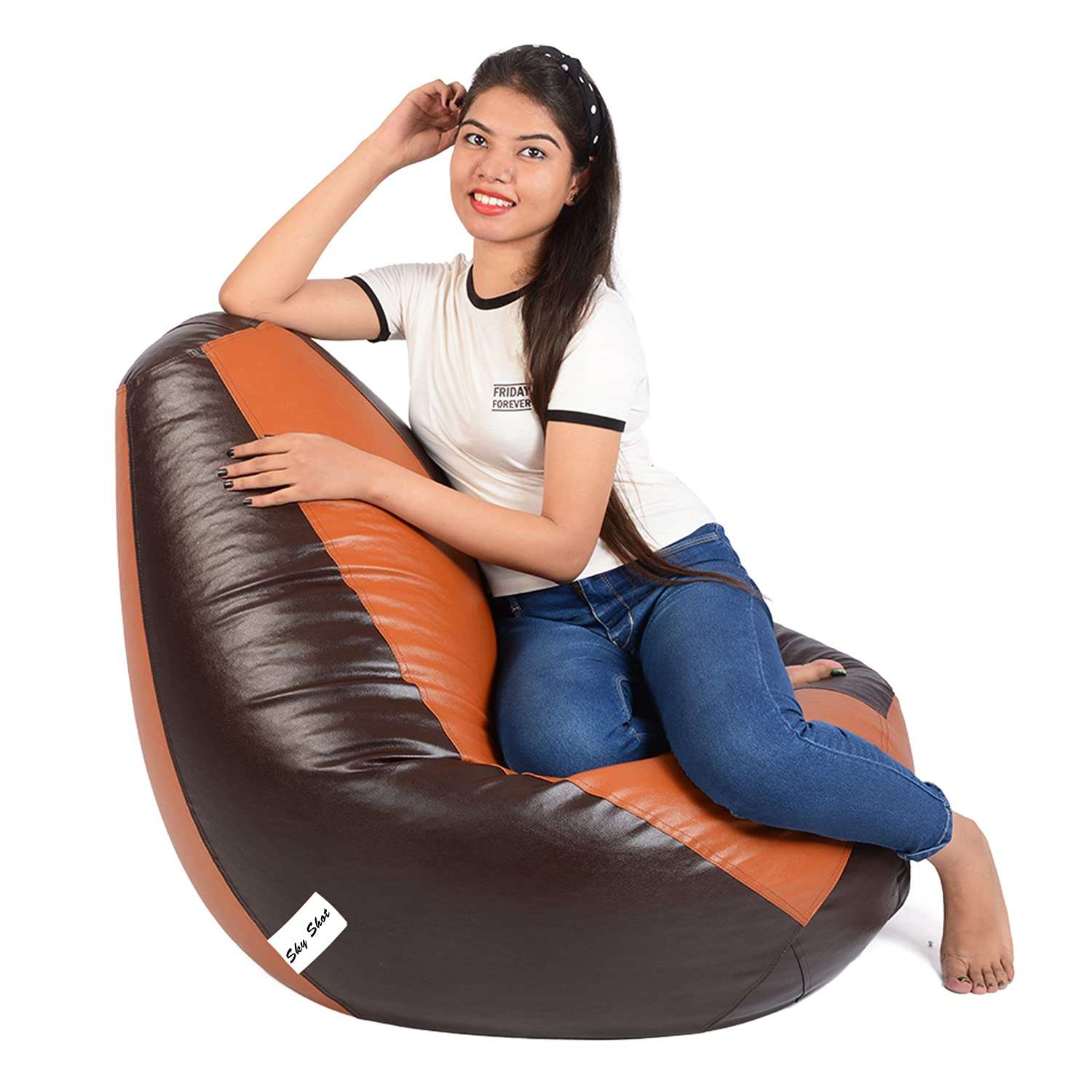 Skyshot Classic Bean Bag Filled with Beans/Fillers (XL, Tan Brown) 4