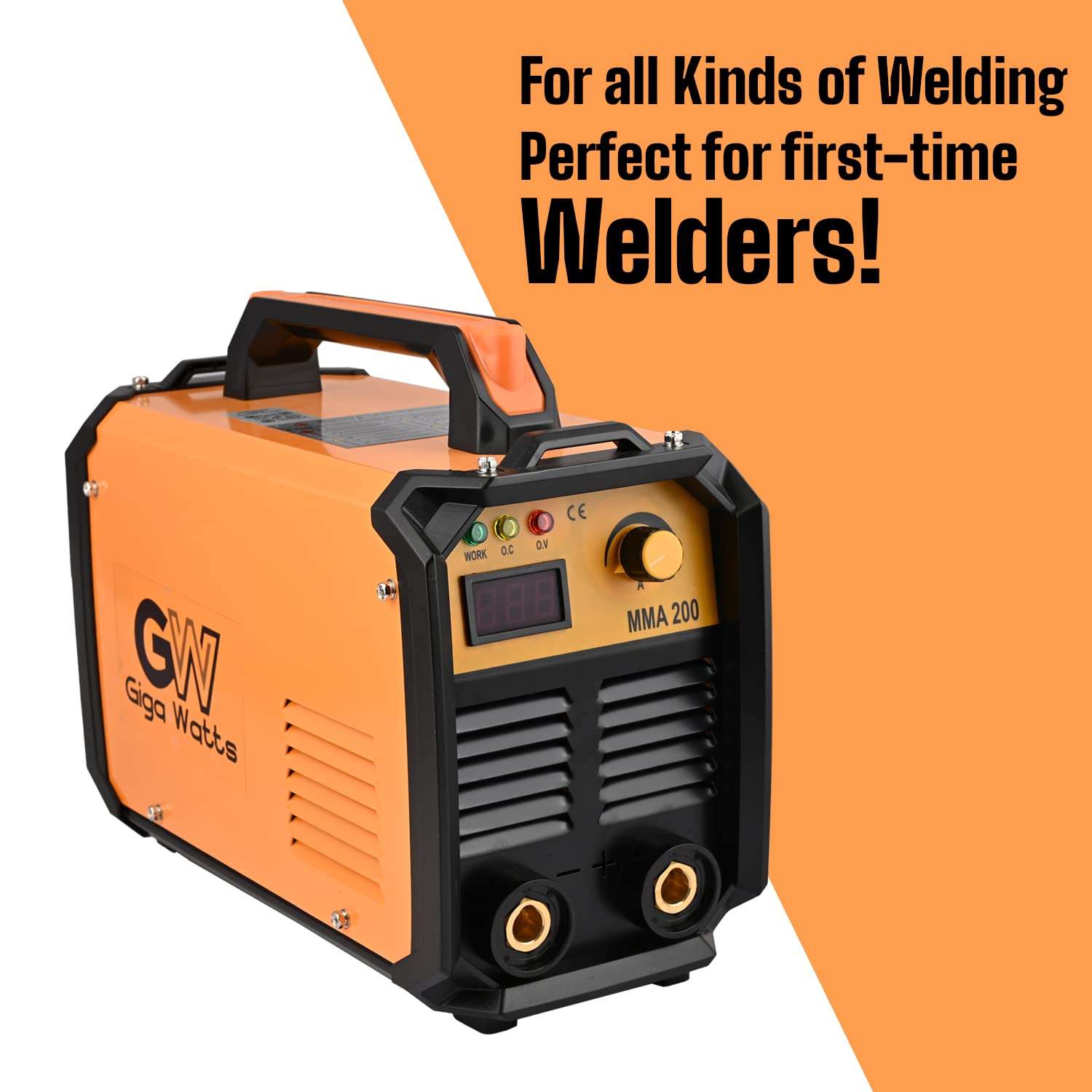 GIGAWATTS XLNT 200A O SIBIT Display Welding Machine Portable, Compact Design Welder, Anti-Stick Welder With Joint Quick Connectors, Plug Adapter & Socket (Orange & Black) 4