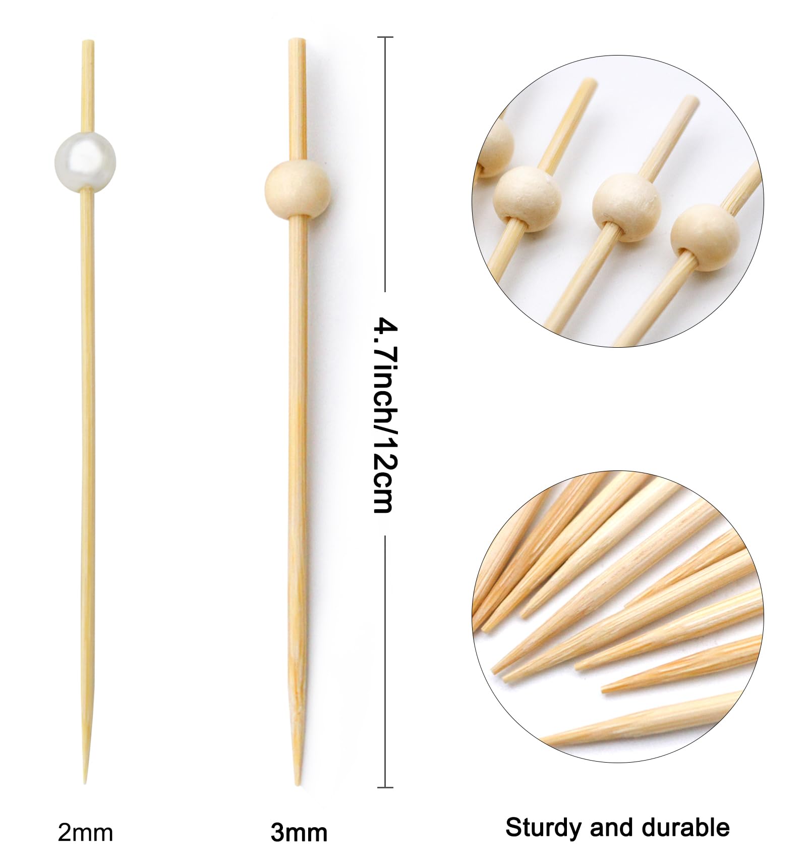 BLUE TOP 100PCS Wood Pearl Cocktail Picks for Drinks&Food, 4.7 Inch Fancy Decorative Cocktail Toothpicks Food Picks, Decorative Bamboo picks for Halloween Parties Bar Hotel Events July 4th 3