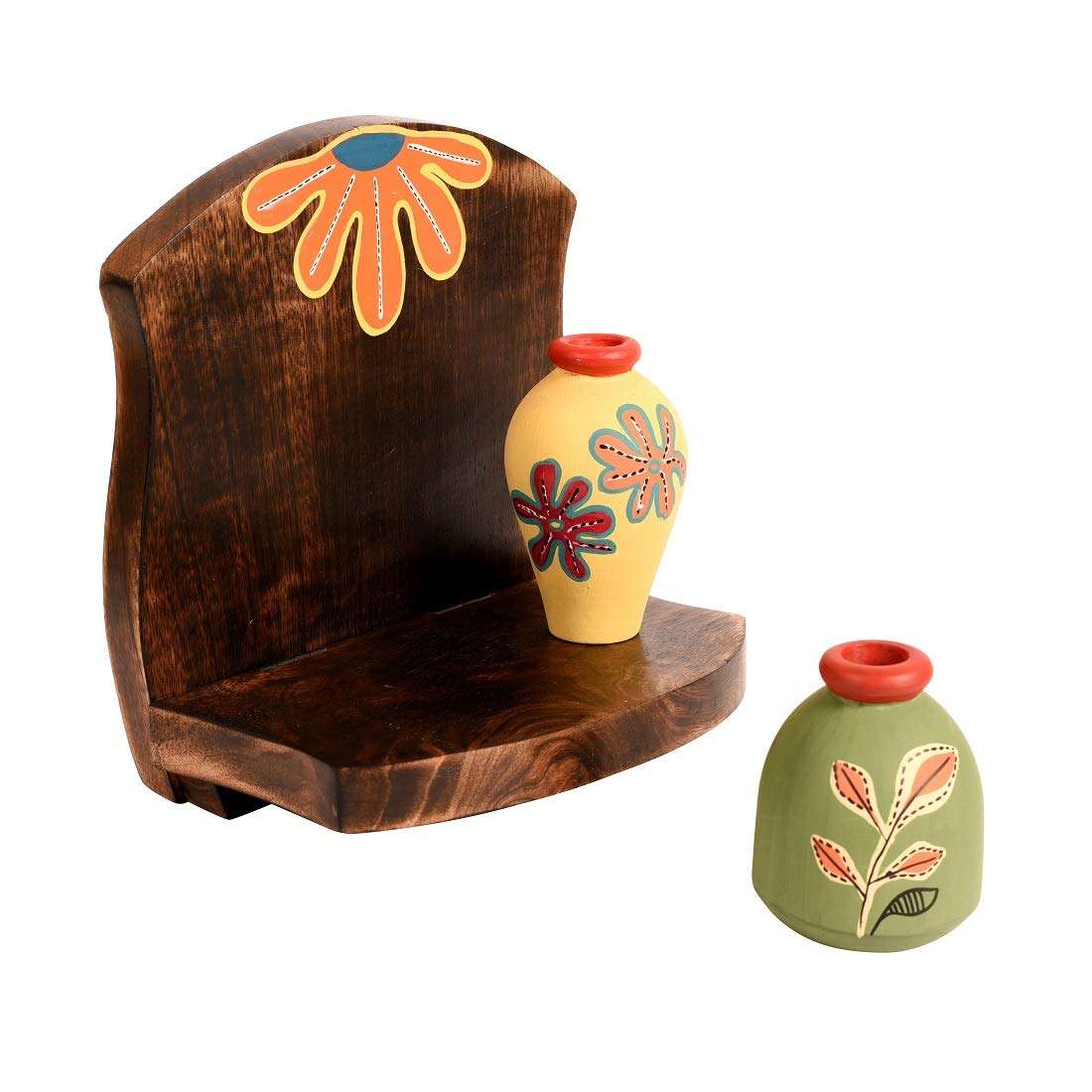 Aakriti Art Creations Wall Decor Wooden Shelf with 2 Pots Madhubani Art? (6.5x5x7) 5