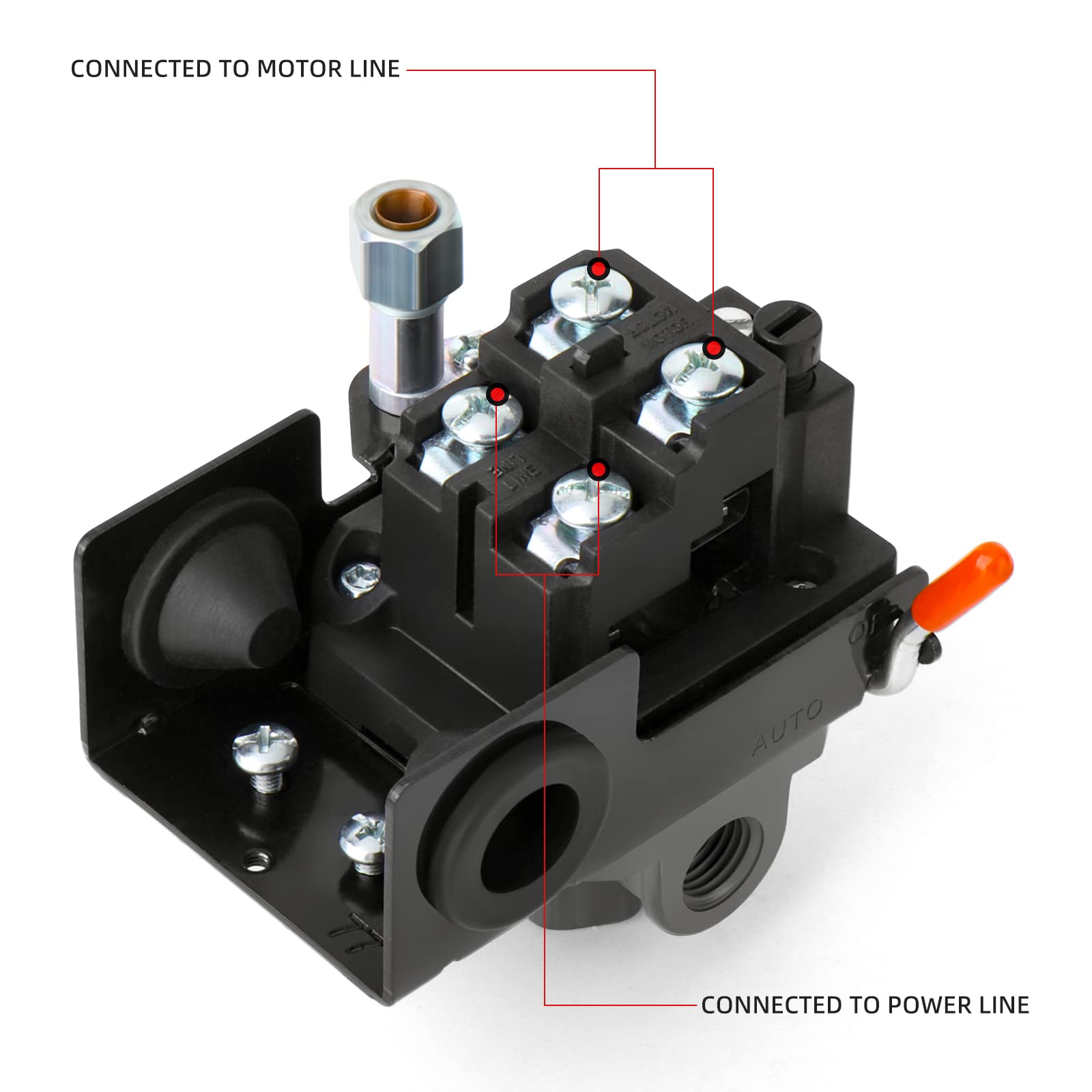 MEANLIN MEASURE Air Compressor Pressure Switch Control Valve 95-125 PSI 110V-240V 4-way Replacement Parts With 0-200 Pressure gauge and Safety Pressure Relief Valve 6