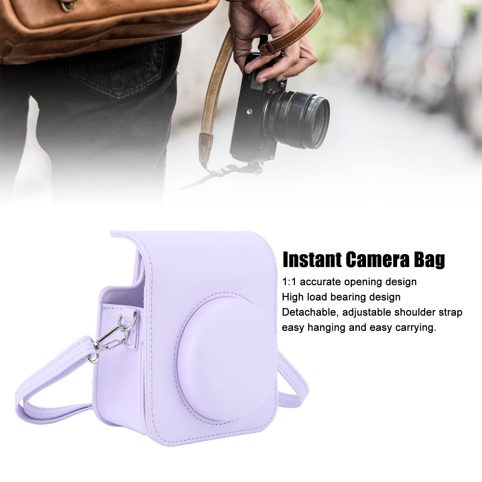 banapoy Instant Camera Case, Instax Mini 12 Camera Protective Case Bag With Adjustable Shoulder Strap, Portable PU Leather Camera Carrying Bag for Instax Mini 12 Camera (Iris Purple) 3
