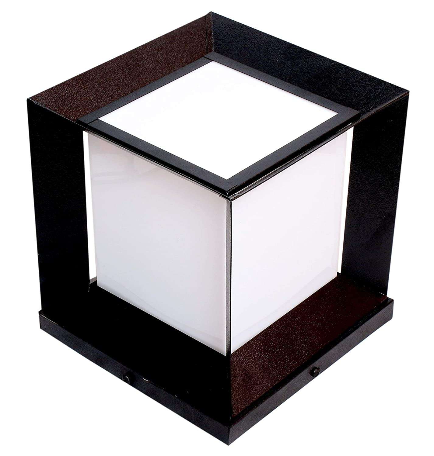 Carsten Classy Design Modern Shape Pole Lamp/Gate Light/ Outdoor Lamp/Outdoor Light/Pillar Light/Garden Light for Outdoor Home, Cube Shape Gate Light, Black and White, Pack of 1 5
