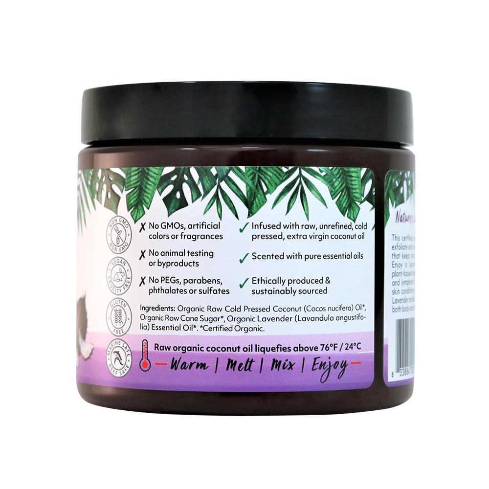 Organic Fiji Whole Body Scrub - Infused with Coconut Oil, Exfoliating Sugar Scrub for Smooth and Soft Skin, Exfoliates & Restores Skin's Natural Biosphere, Lavender 20 oz 3