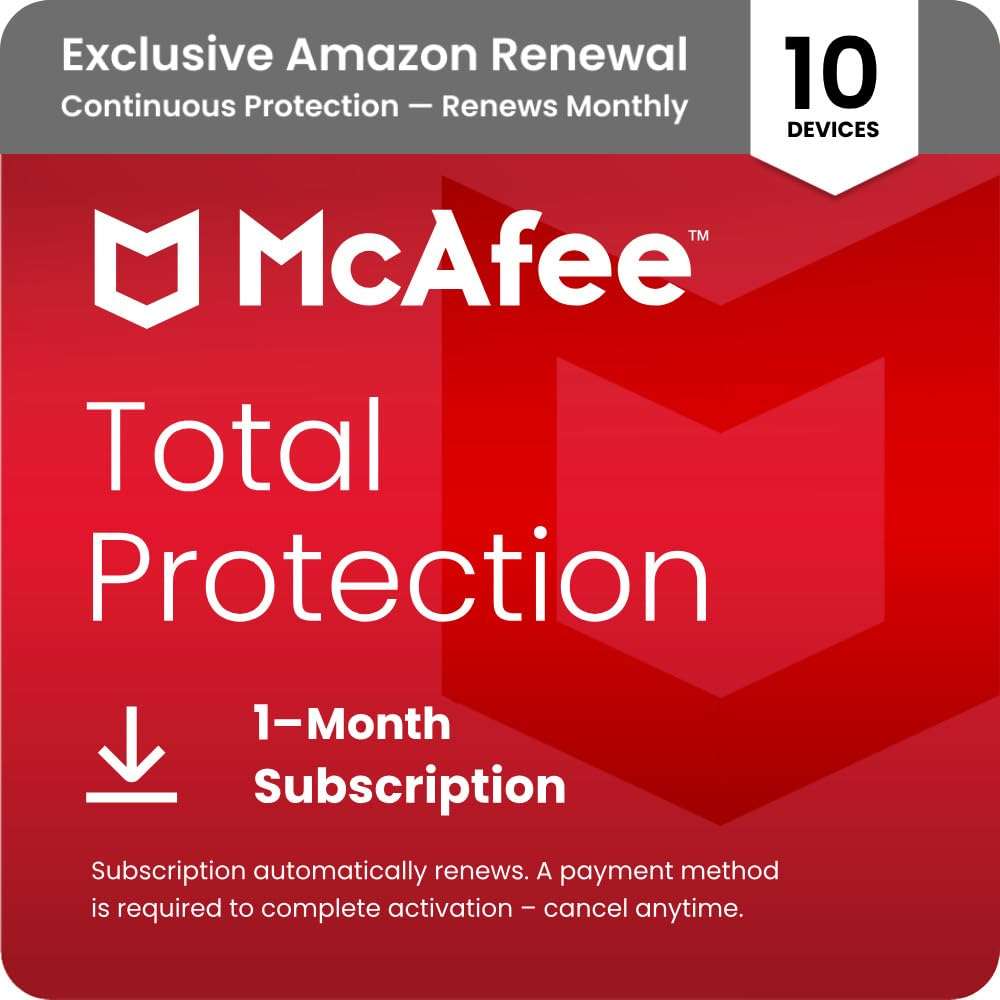 McAfee Total Protection 10-Device 2025 |Security Software Includes Antivirus, Secure VPN, Scam Protection, Password Manager, Identity Monitoring | 1-Month Subscription with Auto Renewal 1