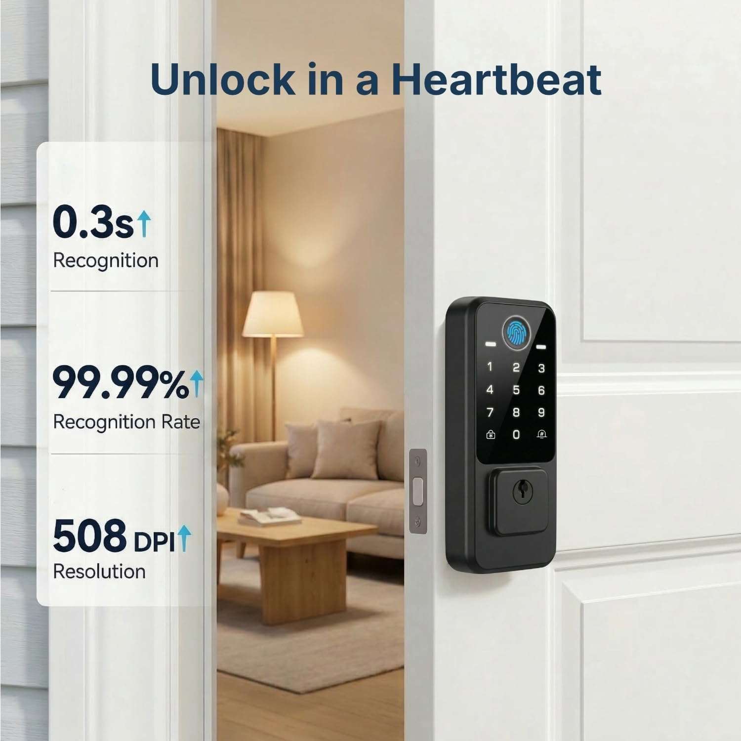 RUIKANG POWER WiFi Smart Door Lock - Keyless Entry Door Lock for Front Door, Fingerprint Door Lock with App Control, 5-in-1 Touchscreen Deadbolt with 6 Keys & 2 NFC Cards, Matte Black 4