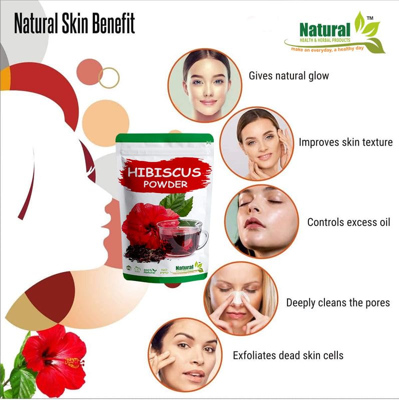 Natural Health & Herbal Products Hibiscus Powder for Face Pack/Skin Glow/Skin Whitening/Juice/Pure/Organic/Herbal/Edible/Rosa Sinensis/Shoeblackplant/Tea/Drinking/Eating/Herbal Hair Growth - 100G 6