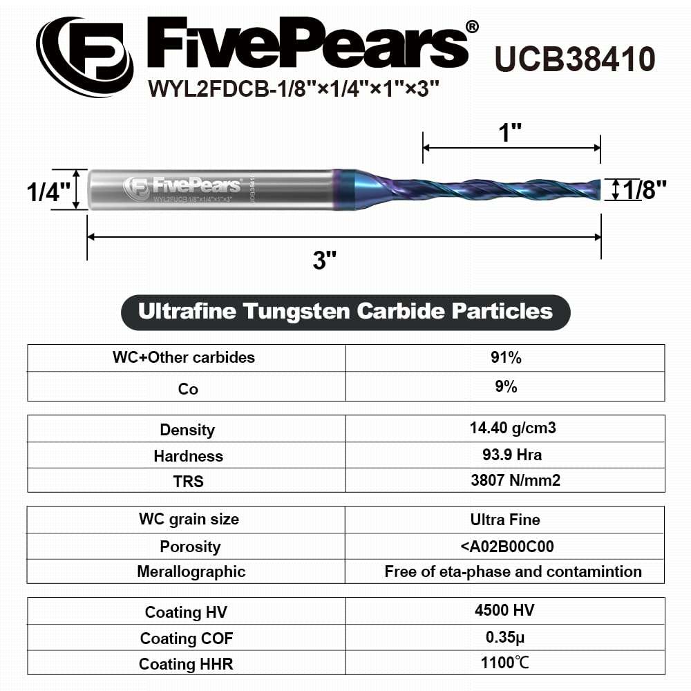 FivePears 3 Flute Up&Down Cut Compression Spiral Router Bit 1/4 inch Shank with Extreme Life Coated, 1/8" Cutting Diameter, 1" Cutting Length, CNC Carbide End Mill for Wood Carving Engraving Grooving 3