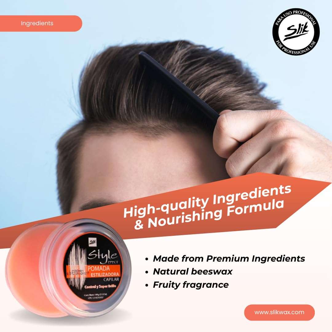 SLIK Hair Styling Pomade 100g / 3.5oz - Strong Frizz Control, Wet Hair Effect, Fruity Smell, Easy Wash Out for Men Women, Teens, and Kids 5