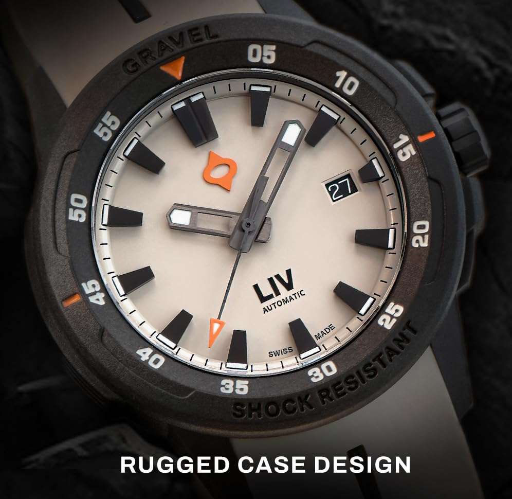 LIV Gravel 001 - Swiss Automatic - Dense Carbon Case - Shock Resistant - 3D Dial - 100M Water Resistant - Lightweight Men's Adventure Watch (Cactus Gray) 4