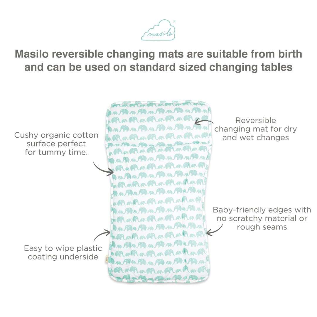 Masilo Organic Cotton Baby Changing Mat, Reversible/Non Allergic/Unisex, Newborn Baby Essentials, 76cm x 43cm x 2.5cm, Elephant Green 3