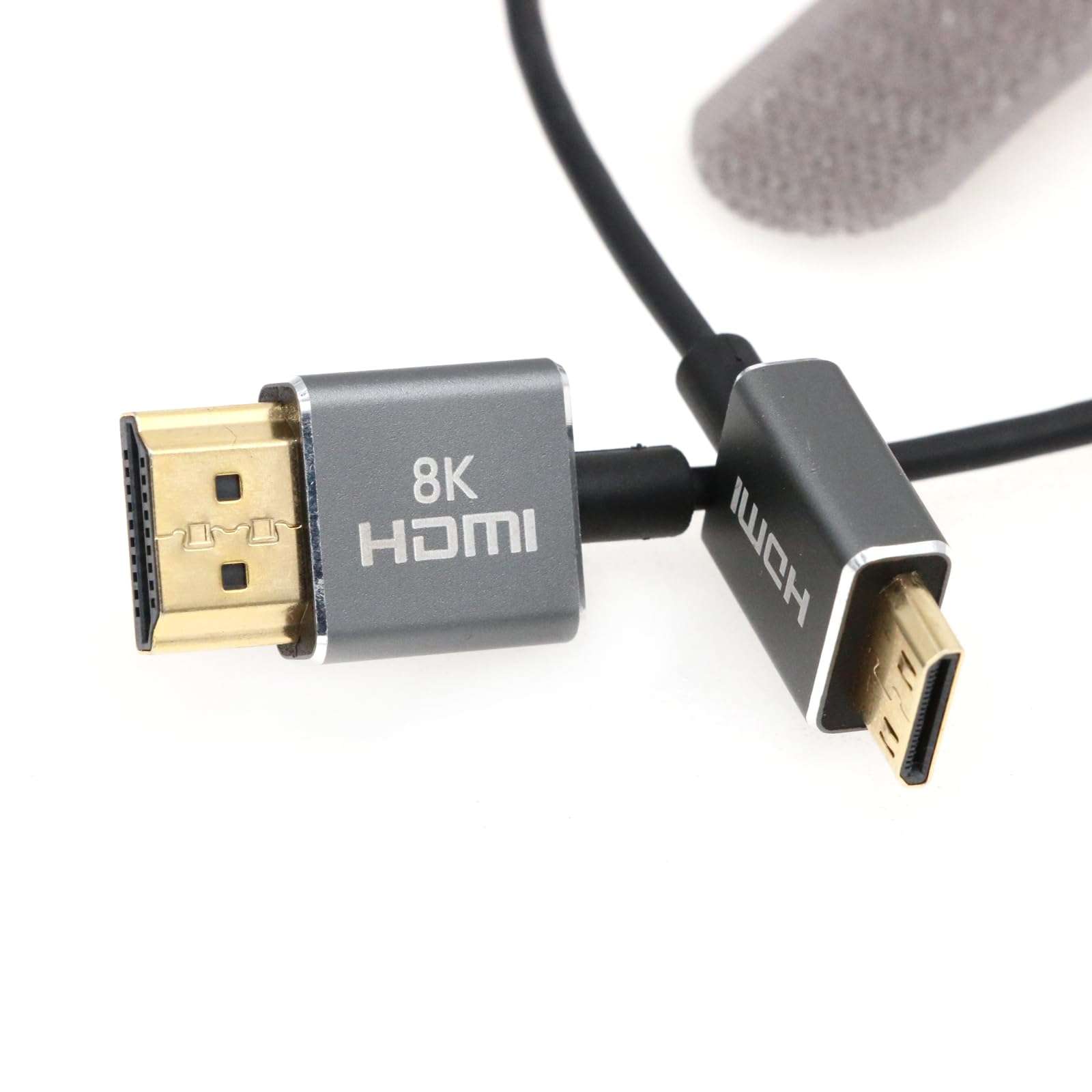 SZRMCC 8k Mini HDMI to HDMI 2.1 Cable Ultra Thin 2.5mm Flex High Speed 4K@60Hz Mini HDMI Cable for Canon EOS R RP 5D 90D Nikon D5 D6 D850 Sony HDR-XR500 CX7 SR7 ATOMOS DSLR Camera (Gray, 30cm) 5