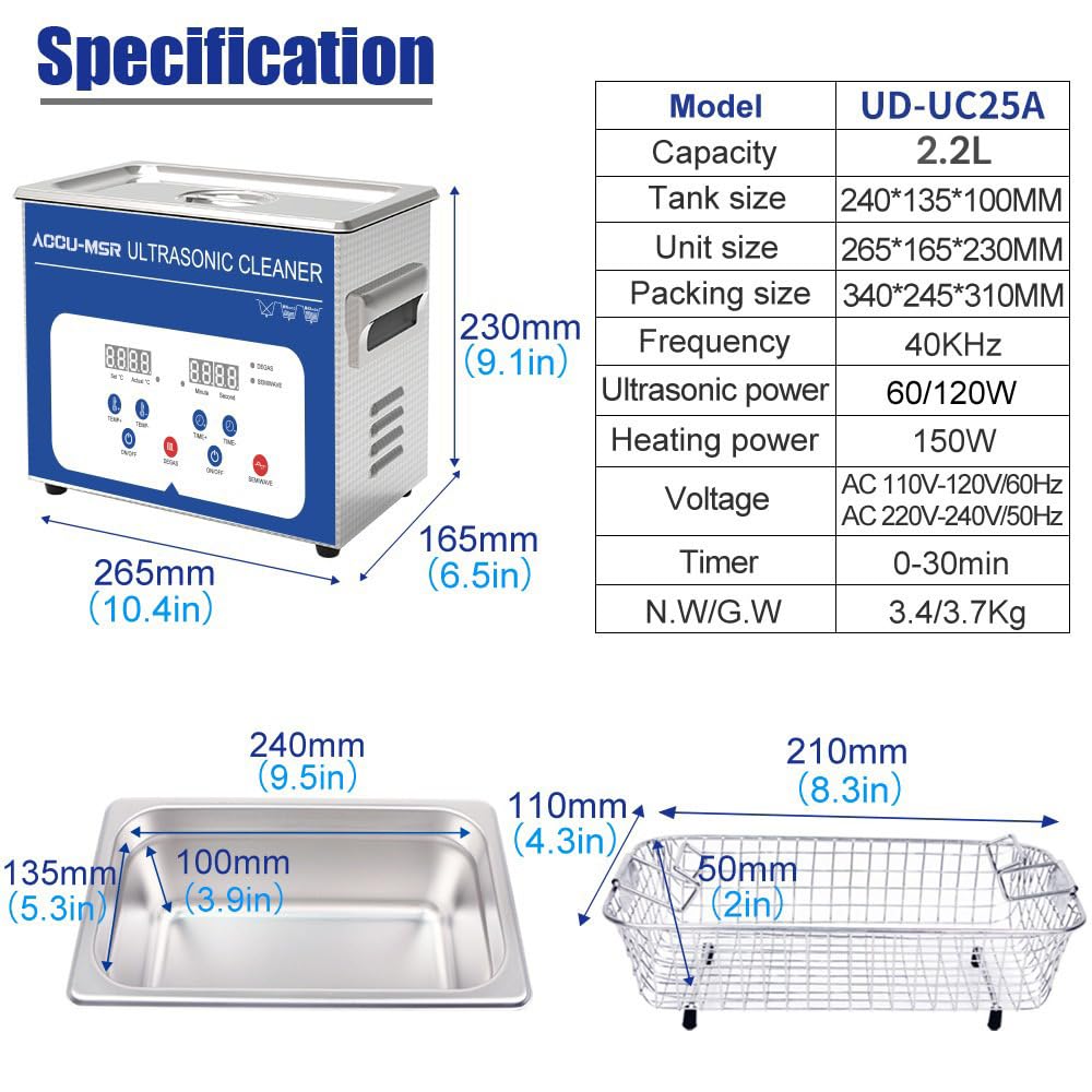 Accu-Msr Stainless Steel Ultrasonic Cleaner -2 liter | Power - 150w | Cleaner with Heating and Timer Setting | Ultrasonic Cleaning for Eyeglass,Silver,Watches 3