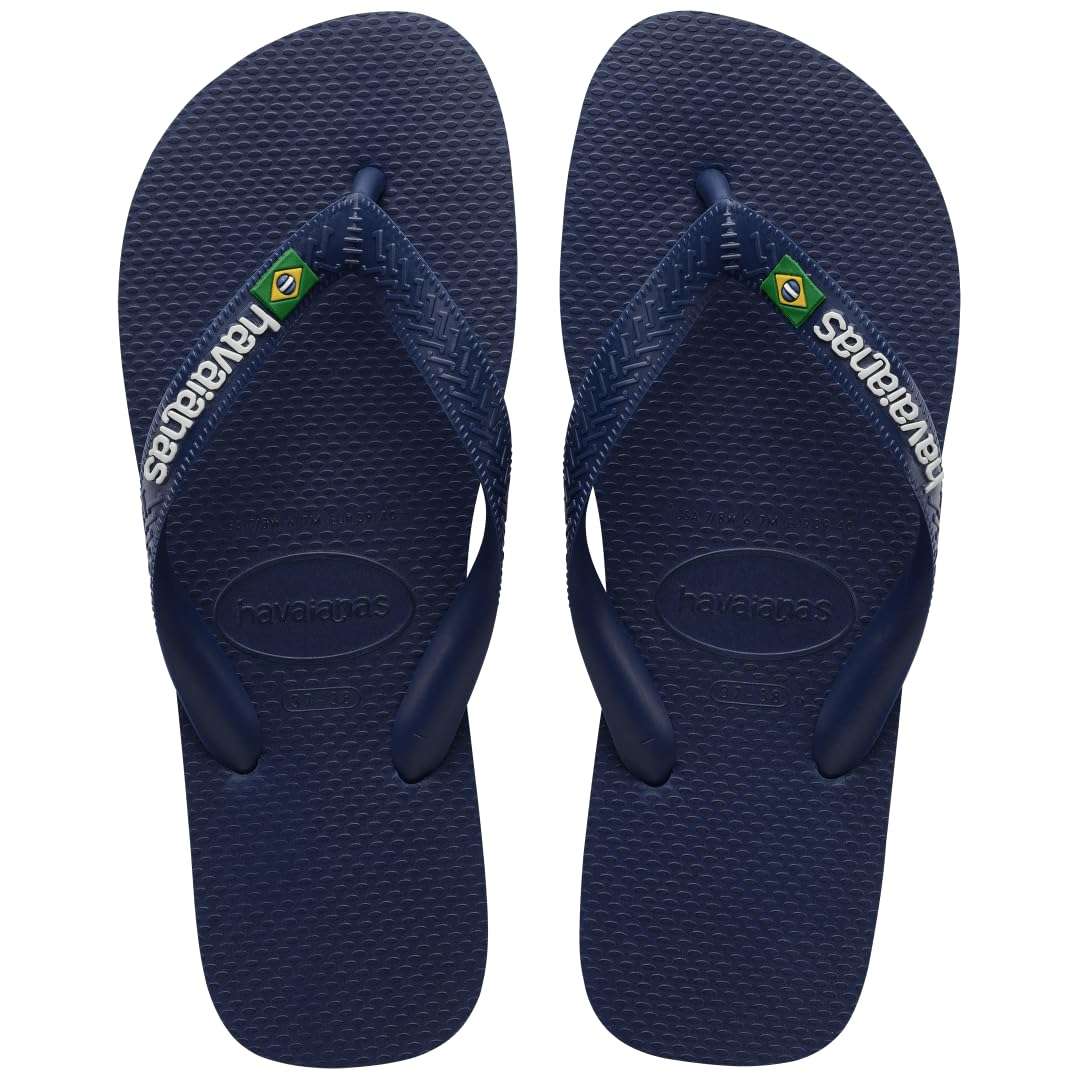 Havaianas Women's Brazil Logo Flip flops - Spring and Summer Sandals for Women - Navy Blue, 9/10W - 8M 1