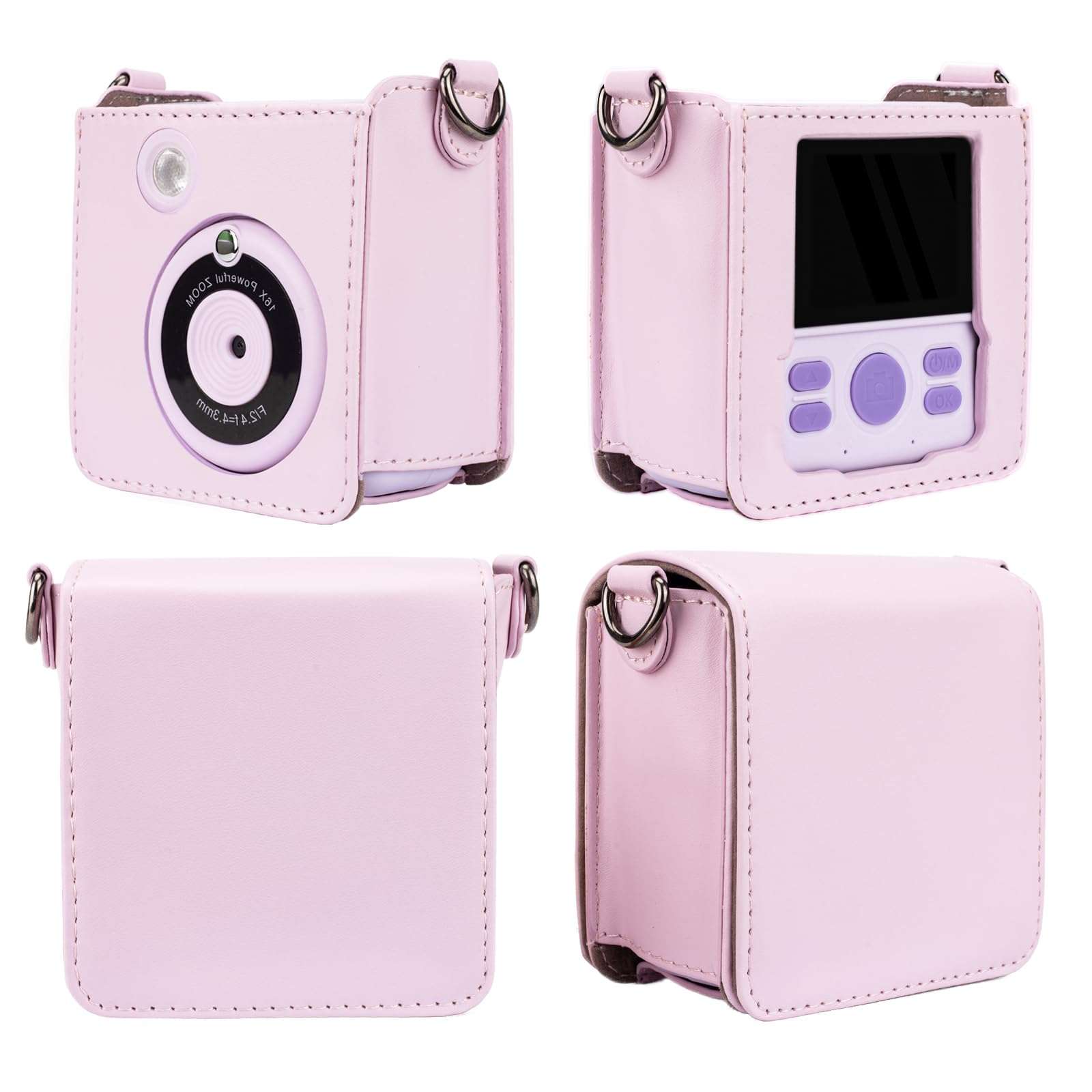 Kids Camera Case Compatible with ESOXOFFORE, MINIBEAR, Dylanto, WEEFUN and Instant Print Camera for Kids Digital Video Cameras, Carrying Bag Film Camera Holder with Card Case Pink 3
