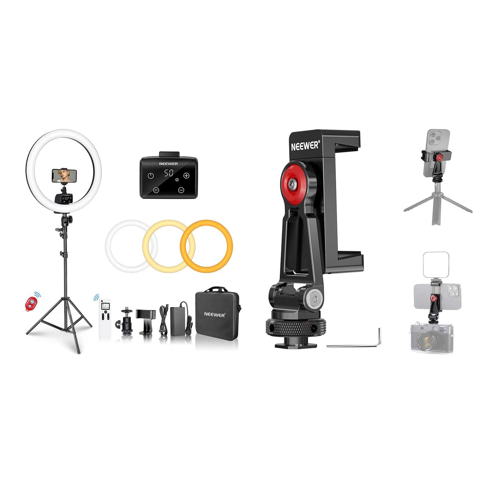 Neewer Advanced 18 inch LED Ring Light Support Manual Touch Control, 2.4G Remote and Multiple Lights Control, 3200-5600K, Stand and Metal Phone Tripod Mount Included for Makeup YouTube Video Salon 1