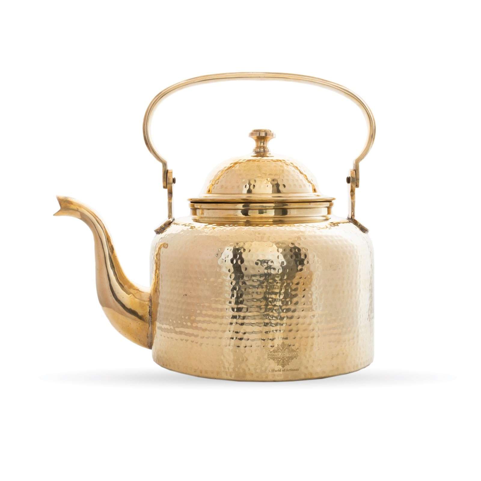 INDIAN ART VILLA Brass Hammered Tea Pot Kettle, Perfect for Tea and Coffee, Traditional and Elegant Design, 7 Litre Capacity, Gold 1