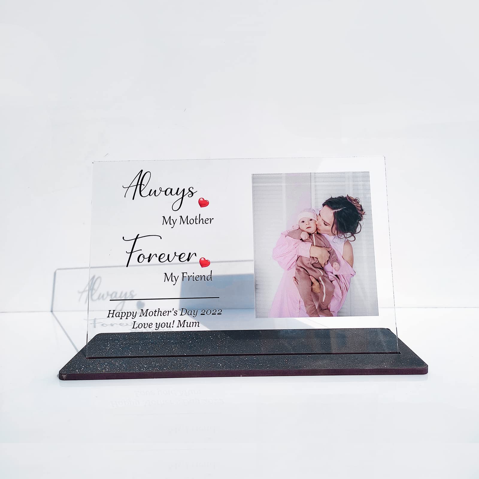 Shaivya Customised Gift Items For Mother, Best Mother’s Day Gift, Best Gift For Mom Birthday, Acrylic Plaque With Wooden Base, Always My Mother Forever My Friend Quote, Christmas Gift for Mother