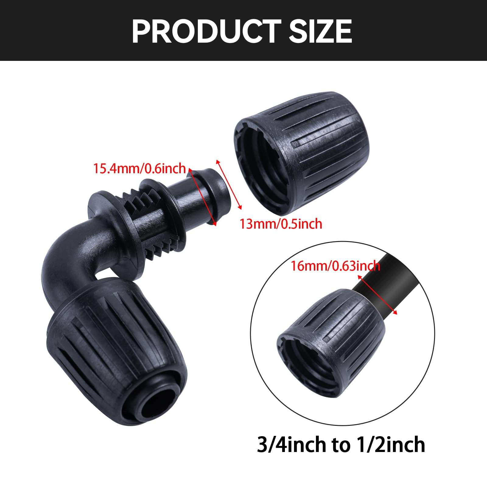 Yogayet 10 PCS Drip Irrigation Fittings Kit Barbed Tubing Connectors 1/2" to 1/4" (1/2" ID x 0.65" OD) - Anti-Drop, Locked Design - Essential for Drip Hose in Home Garden and Lawn Supplies 3